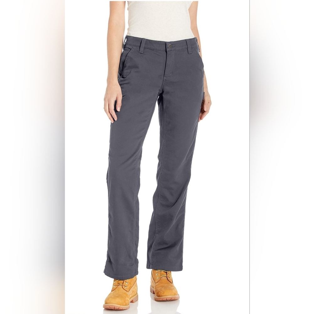 102213 Carhartt Women's Rugged Flex Loose Fit Canvas Fleece-Lined Pant (4, Gray)